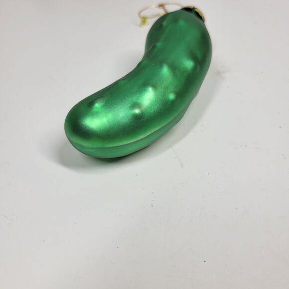 Vintage German Pickle Ornament 4" Green Glass Christmas Tradition Tree Decor - Picture 6 of 12